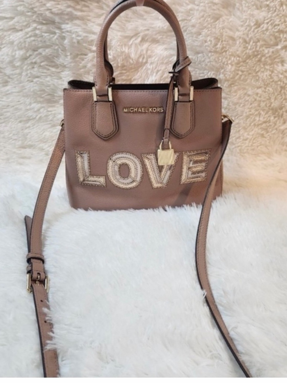 Michael Kors Adele Limited Edition Love Bag Satchel Crossbody Mauve - Picture 2 of 6